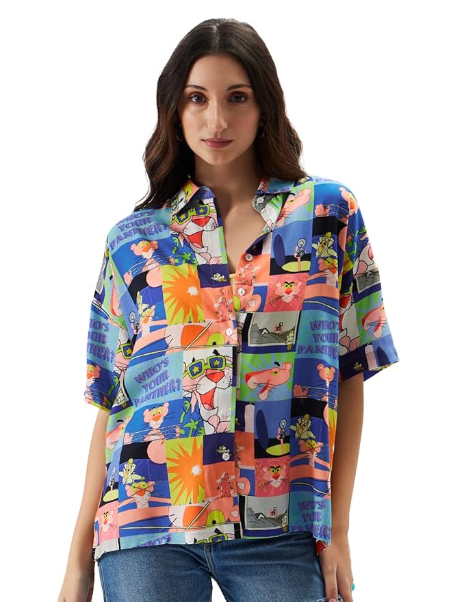 Pink Panther Pattern Half Sleeve Rayon