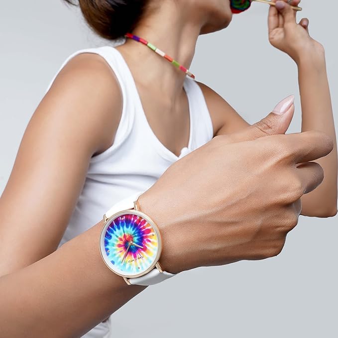 Rainbow 36mm Multi-Color Dial 18mm White Faux Leather