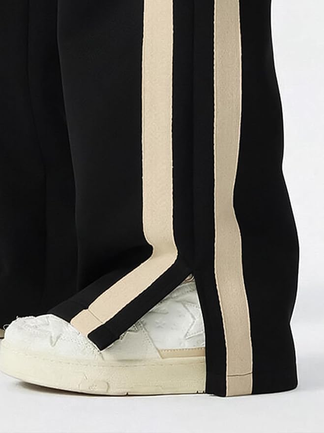 Maniac Mens Colorblock Side Tap Black and Beige Color Baggy Fit Pant