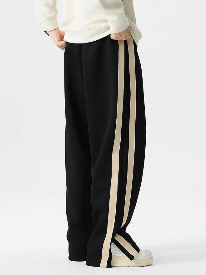 Maniac Mens Colorblock Side Tap Black and Beige Color Baggy Fit Pant