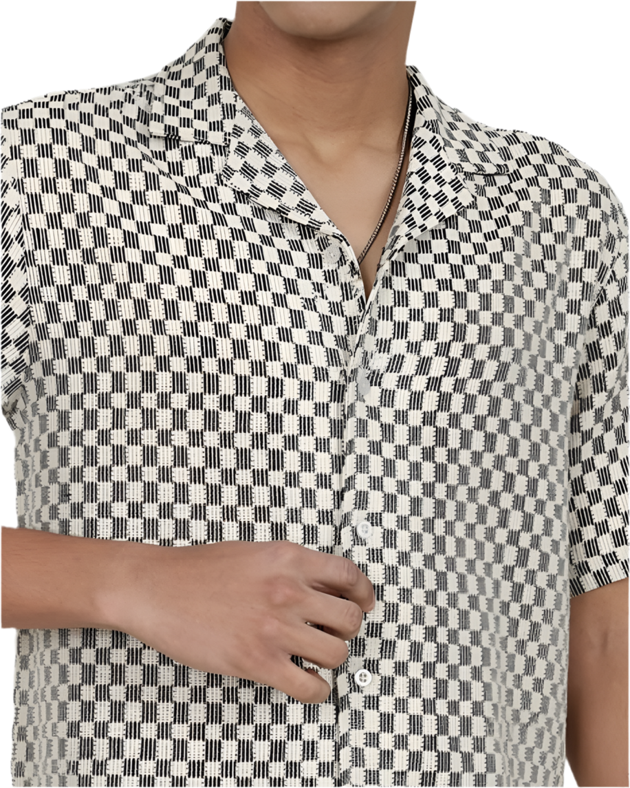 checkered semi - sheer knitted shirt