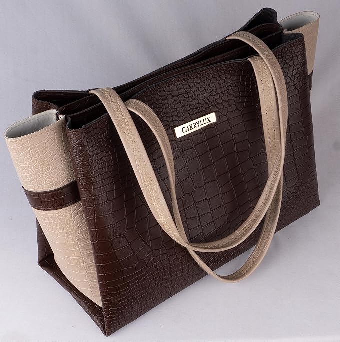 Dual Tone Large Capacity Croco Pattern Tote Handbag