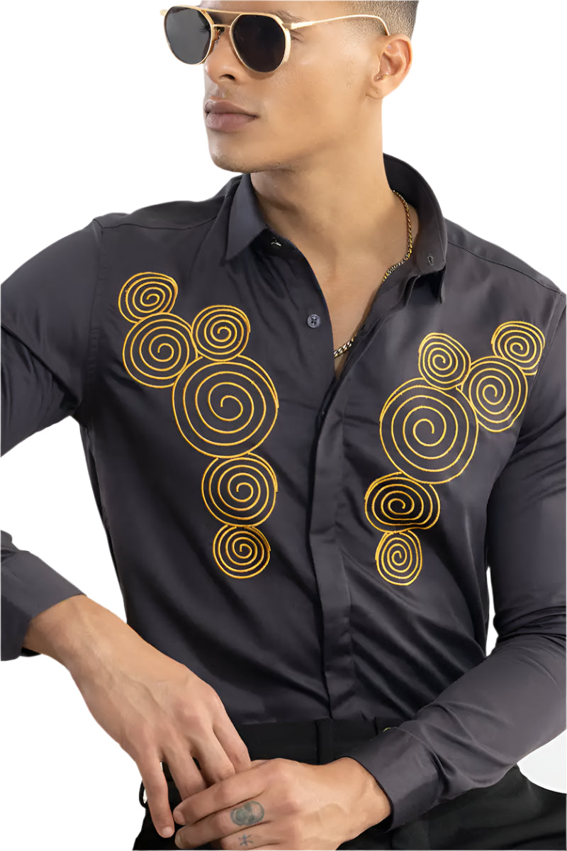 Swirlly Embroidered Anchor Grey Shirt