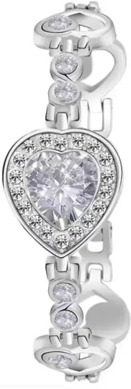 Premium White Dial Diamond Silver Analog Watch Love Heart Diamond Bracelet Butterfly combo
