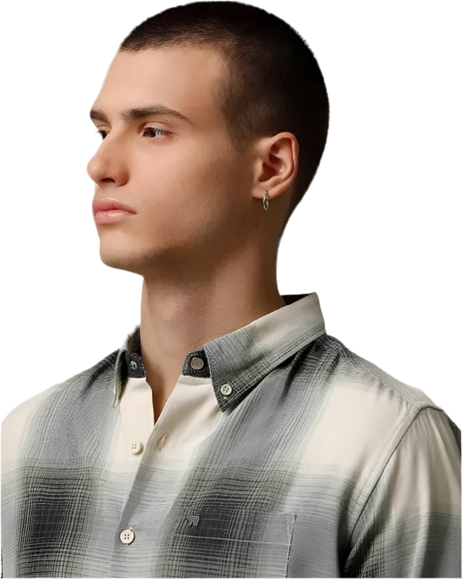 check spread collar shirt