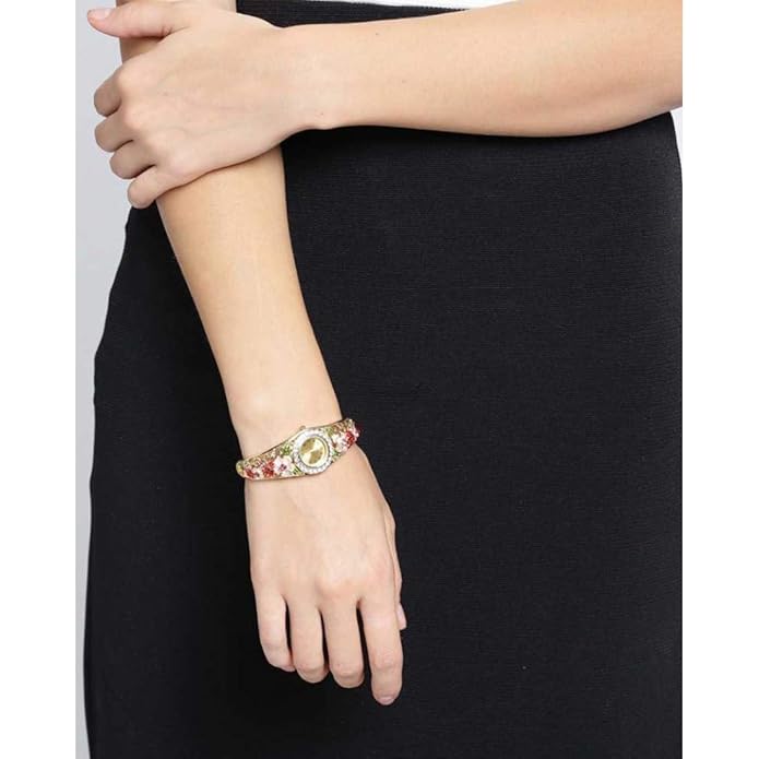 Bracelet for Women Floral Design Multicolor Crystal Gold Plated Watch Kada Bracelet