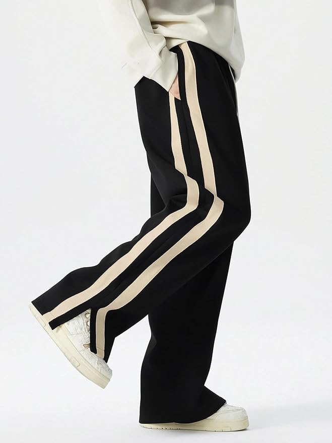 Maniac Mens Colorblock Side Tap Black and Beige Color Baggy Fit Pant