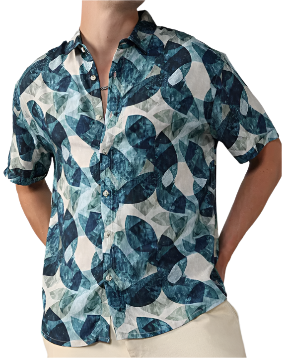Abstract Print Curved Hem Relaxed Fit Shirt