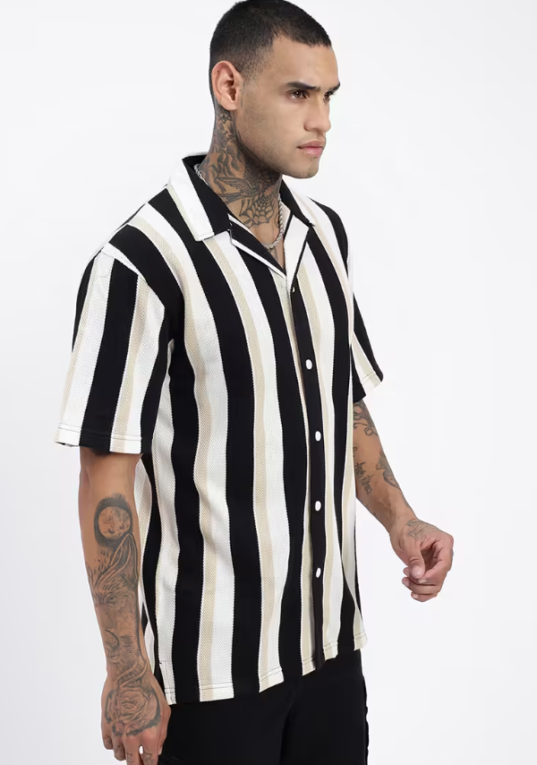 loose fit striped cuban collar casual shirt