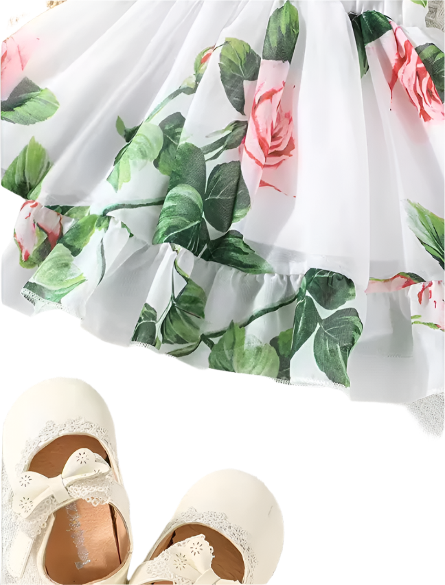 white floral printed cold shoulder frock