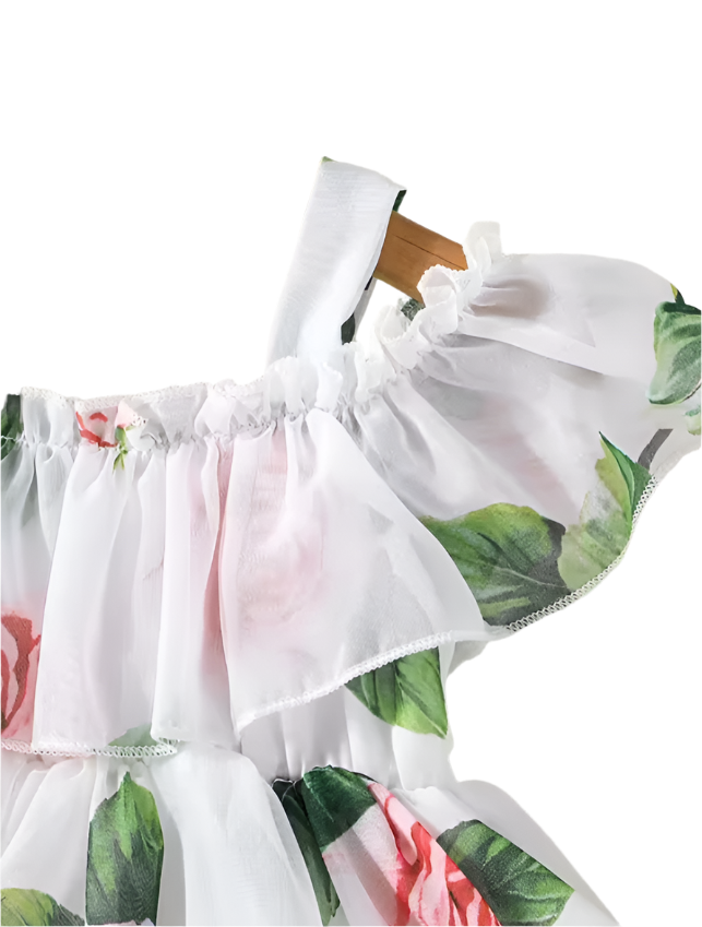 white floral printed cold shoulder frock