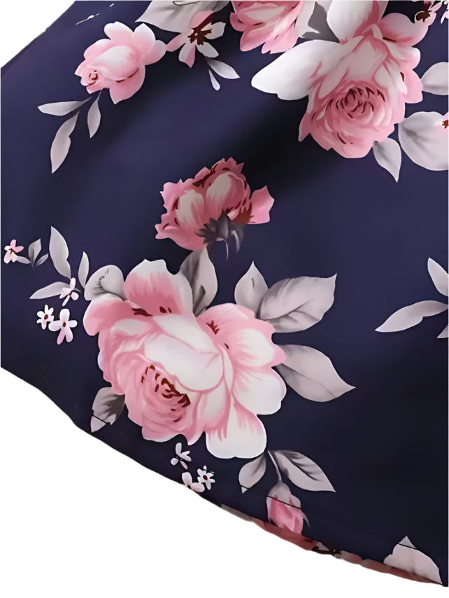 navy blue floral printed detailed frock