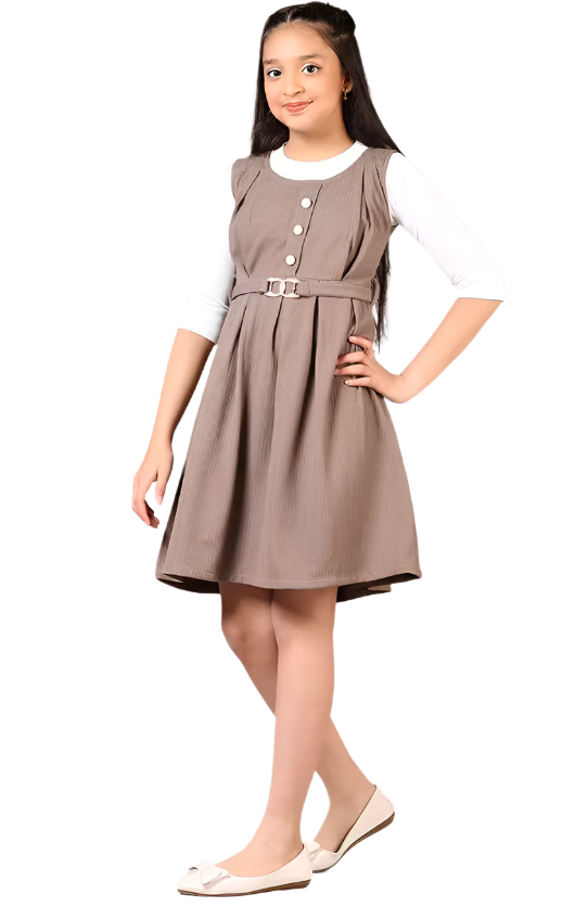 brown cotton fit & flare dress