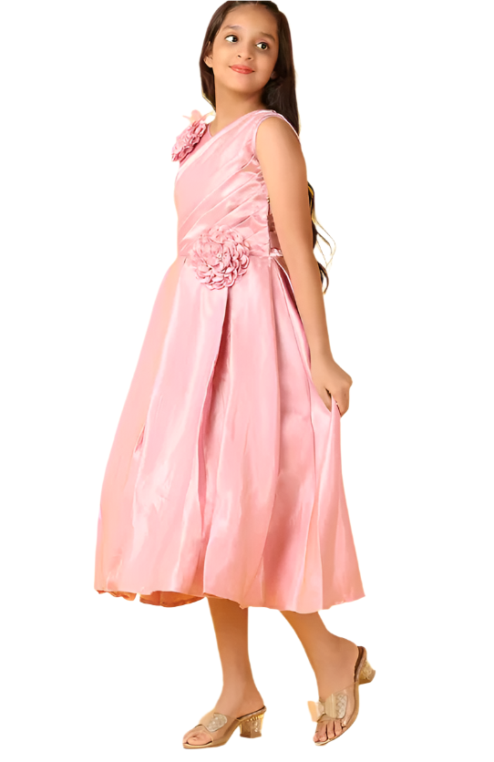 pink solid round neck frock