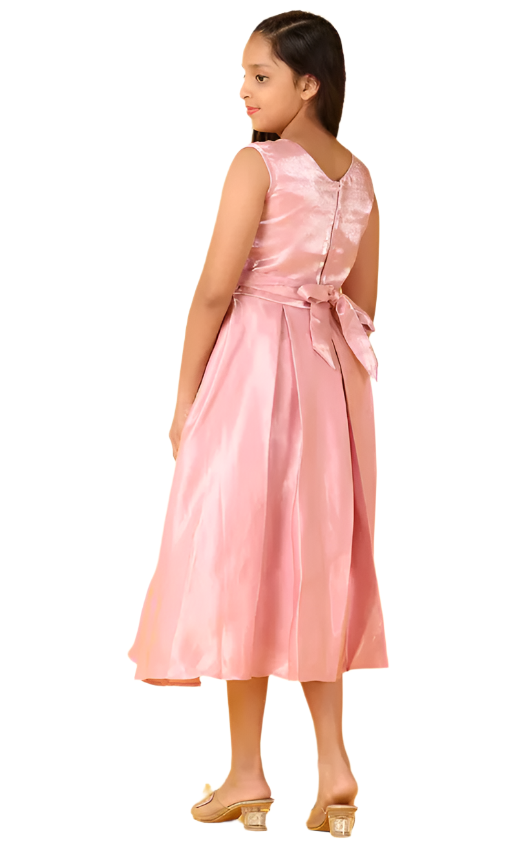 pink solid round neck frock