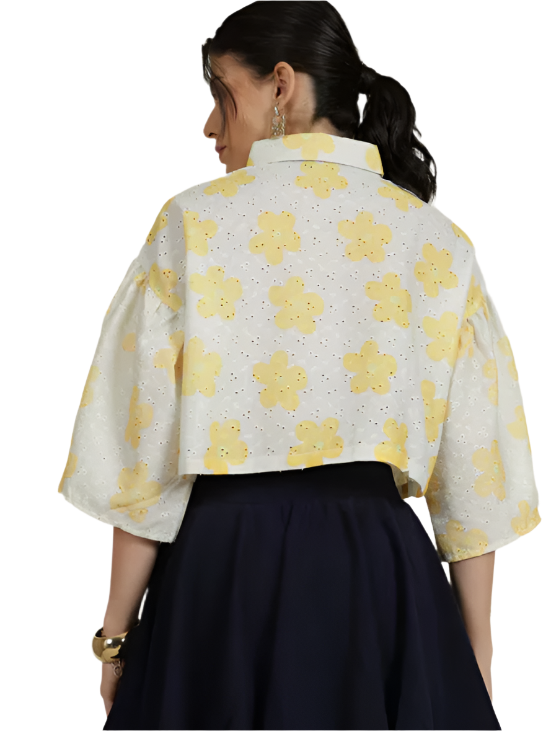 Kimono Sleeve Spread Collar Crop Shirt