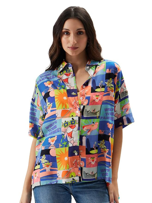 Pink Panther Pattern Half Sleeve Rayon
