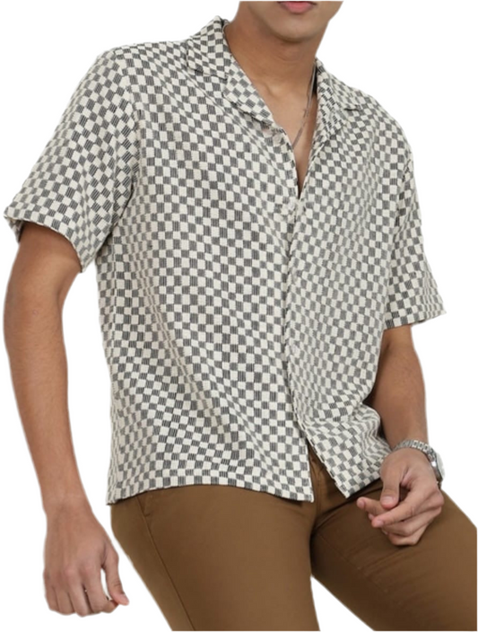 checkered semi - sheer knitted shirt