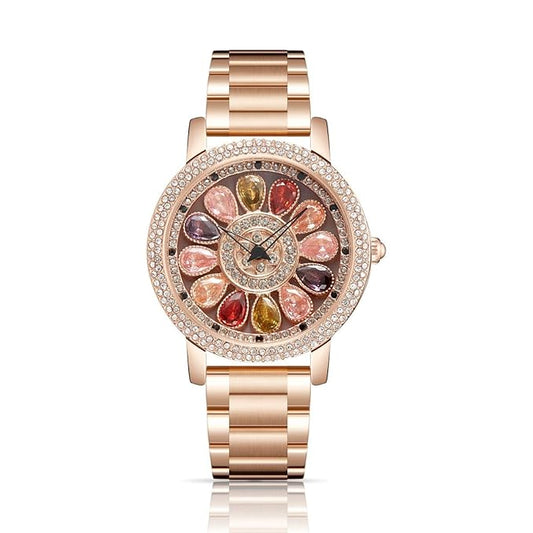 Alloy Steel Flora Watch Multicolor Diamond Rotating Dial