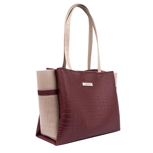 Dual Tone Large Capacity Croco Pattern Tote Handbag