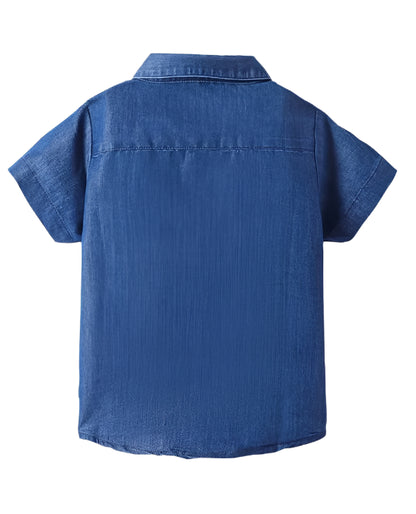 Knit Half Sleeves Denim Shirt with Mickey Mouse Graphics