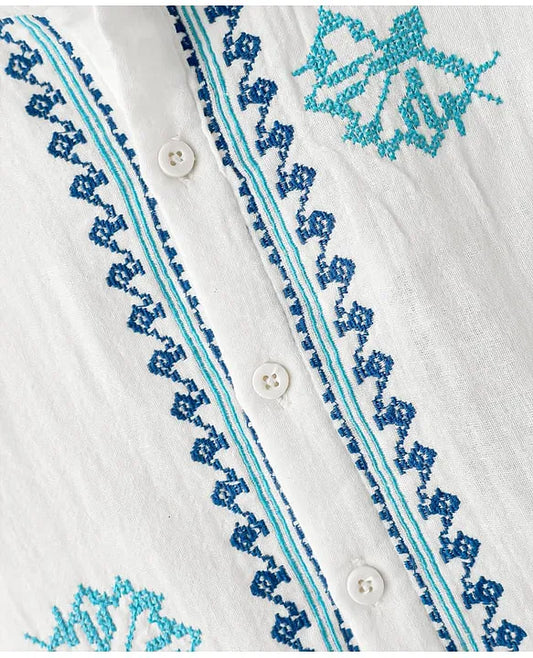 Cotton Woven Half Sleeves Shirt With Embroidery