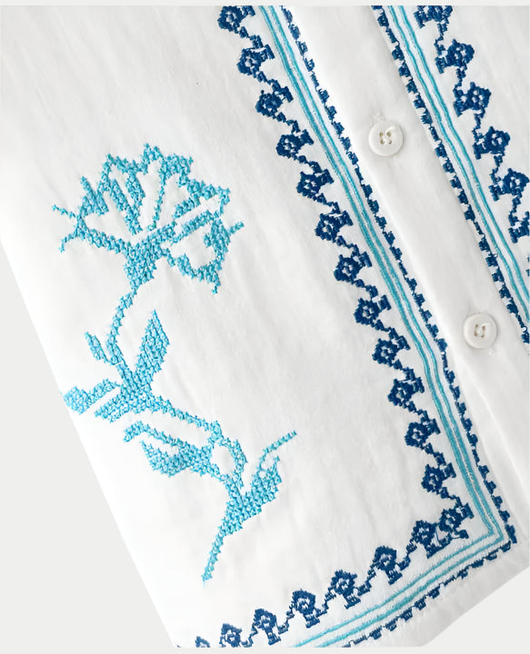 Cotton Woven Half Sleeves Shirt With Embroidery