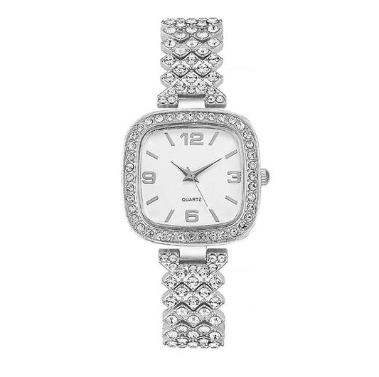 Silver Square Rhinestone Crystal Analog