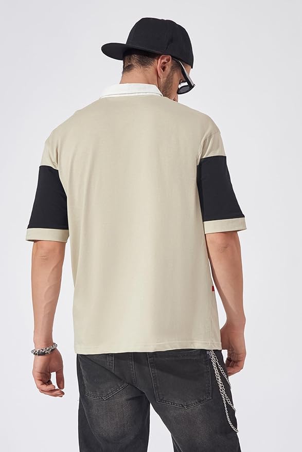 Polo Neck Sleeve Grey and Black Cotton Oversized