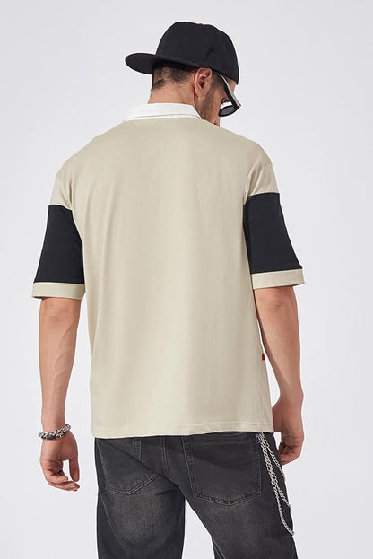 Polo Neck Sleeve Grey and Black Cotton Oversized