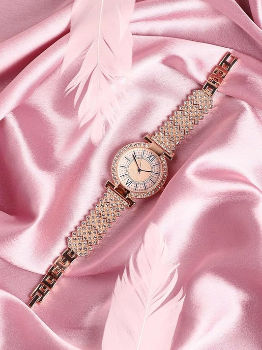Crystal Studded Watch Rose Gold Metal watch