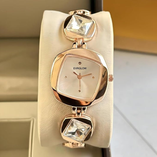EVRGLOW Luxury Dial in Square case with Stone Studded brecelet Strap Quartz