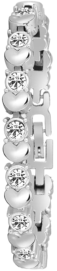 Premium White Dial Diamond Silver Analog Watch Love Heart Diamond Bracelet Butterfly combo