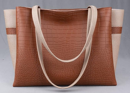 Dual Tone Large Capacity Croco Pattern Tote Handbag