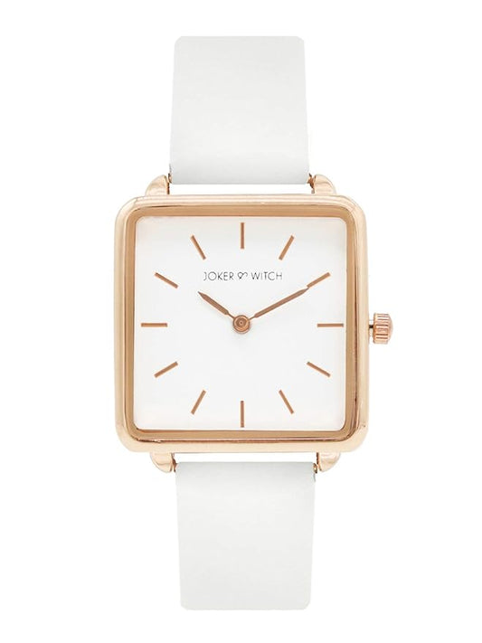 Emily 28mm White Dial 16mm White Faux Leather Strap Watch