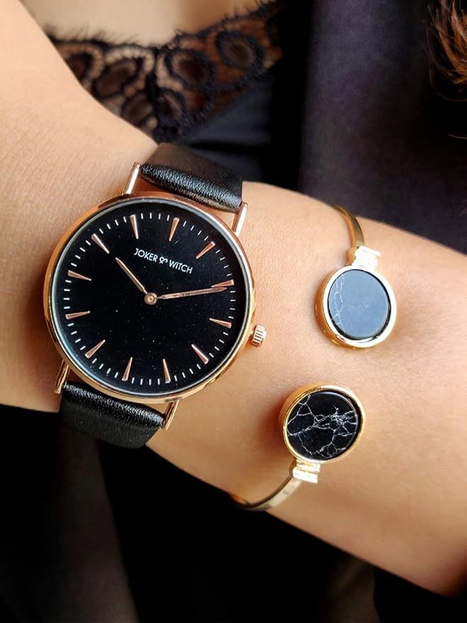 Synthetic Ilsa Black Dial Analog Watch Bracelet Gift Set