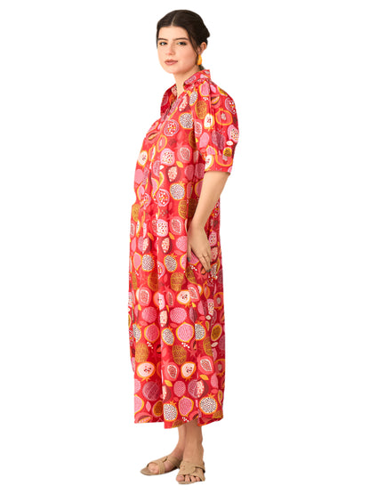 Front Pleated Cotton Midi Dress