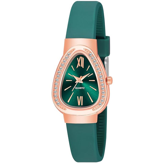 Rose Gold Oval Dial Silicone Strap Wrist Watch