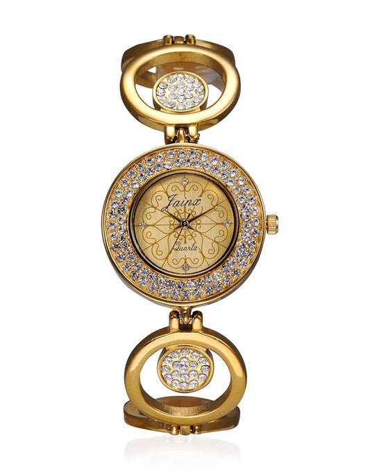 Premium Golden Dial Bracelet Style Chain Analog Stainless