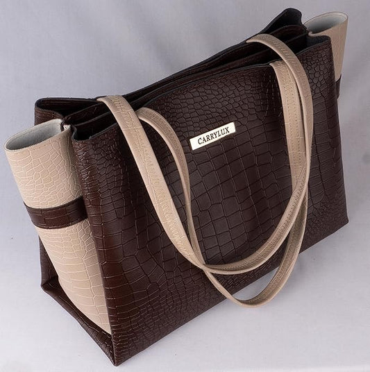 Dual Tone Large Capacity Croco Pattern Tote Handbag