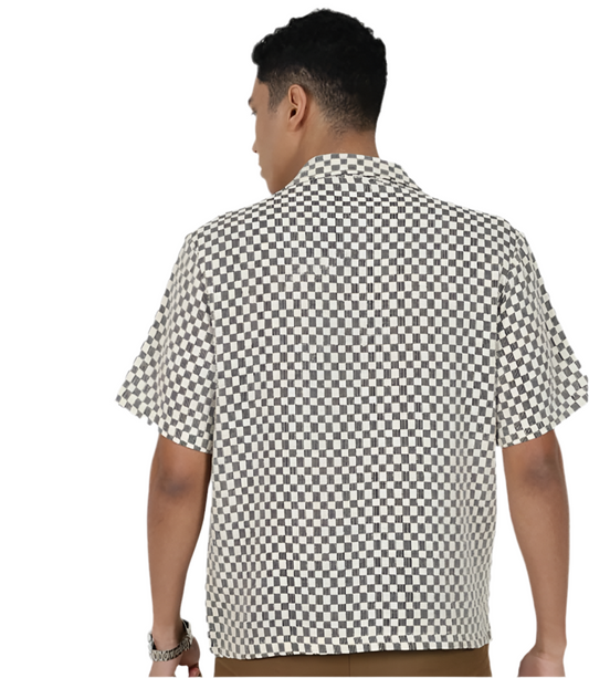 checkered semi - sheer knitted shirt