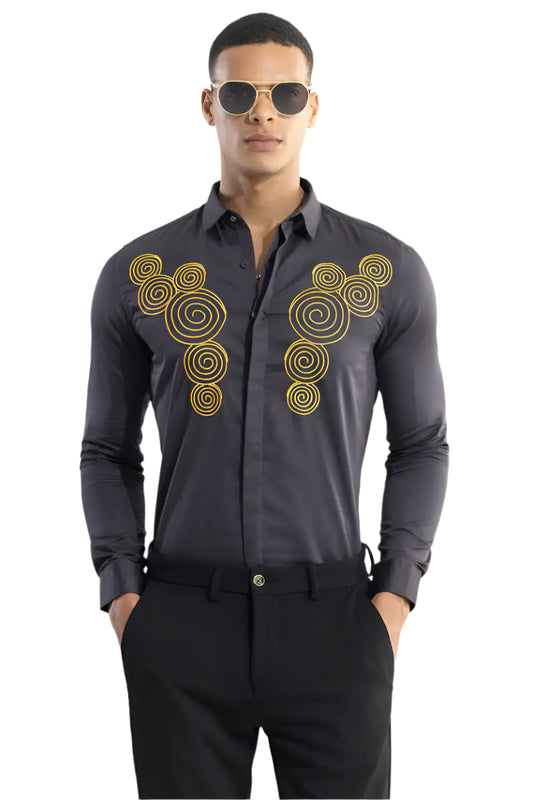 Swirlly Embroidered Anchor Grey Shirt