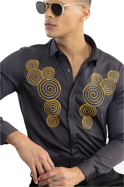 Swirlly Embroidered Anchor Grey Shirt