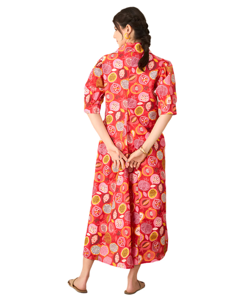 Front Pleated Cotton Midi Dress