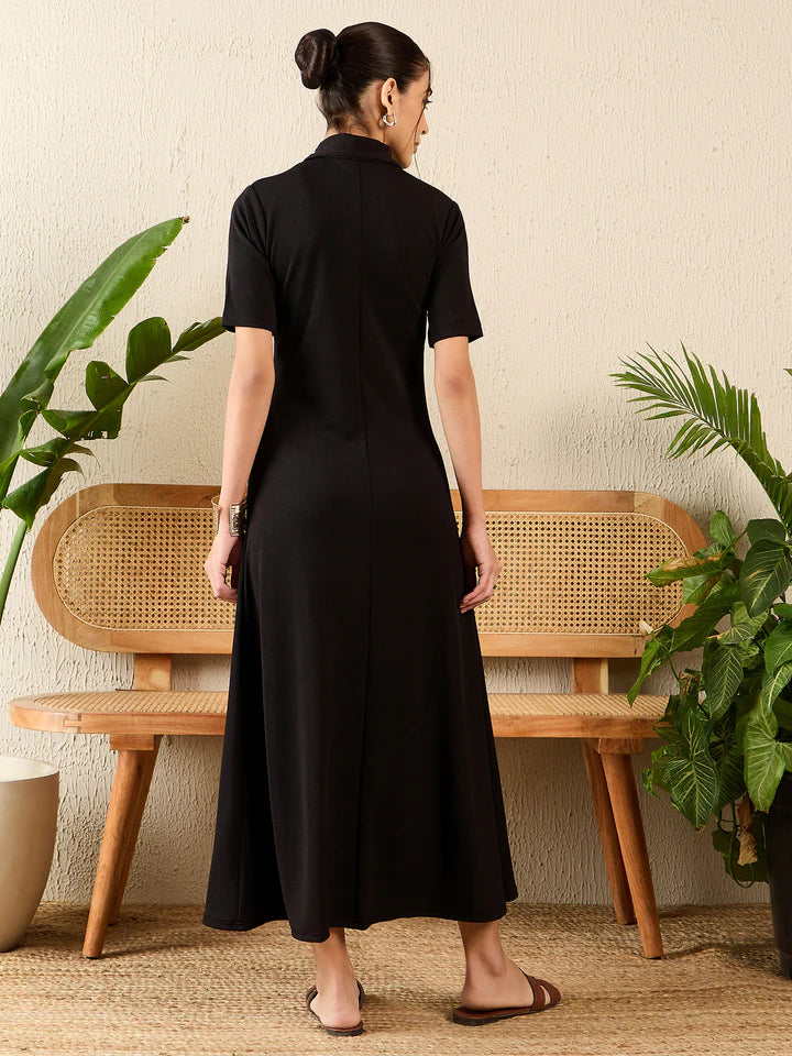 Stretchable Front Zip-up Midi Dress