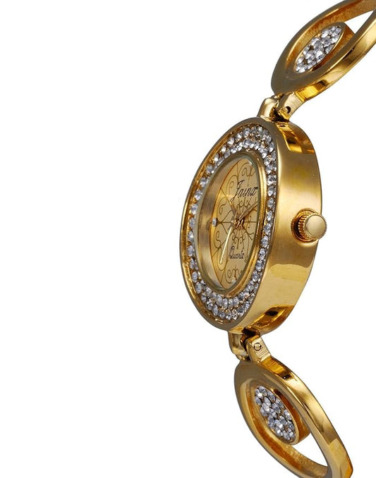 Premium Golden Dial Bracelet Style Chain Analog Stainless