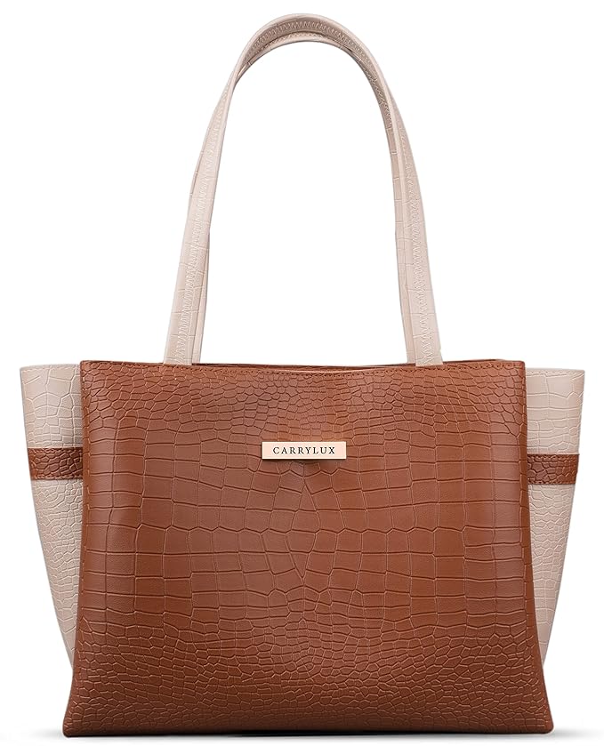 Dual Tone Large Capacity Croco Pattern Tote Handbag