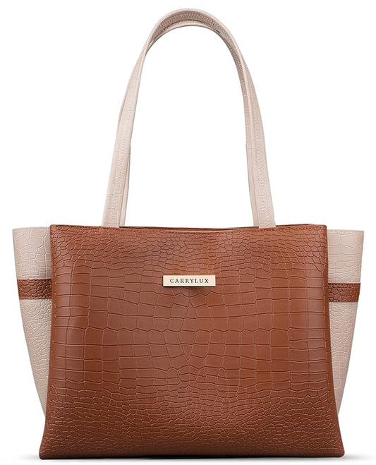 Dual Tone Large Capacity Croco Pattern Tote Handbag