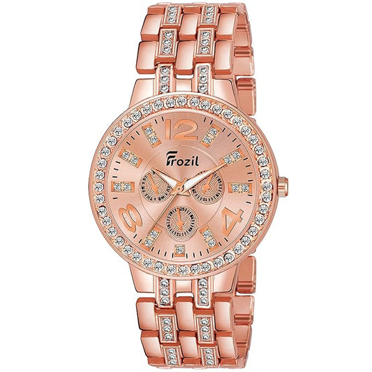 Diamond Rose Gold Dial and Band Watches with 2 Bracelet for Women