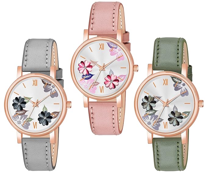 Color Flowered Dial Watch combo